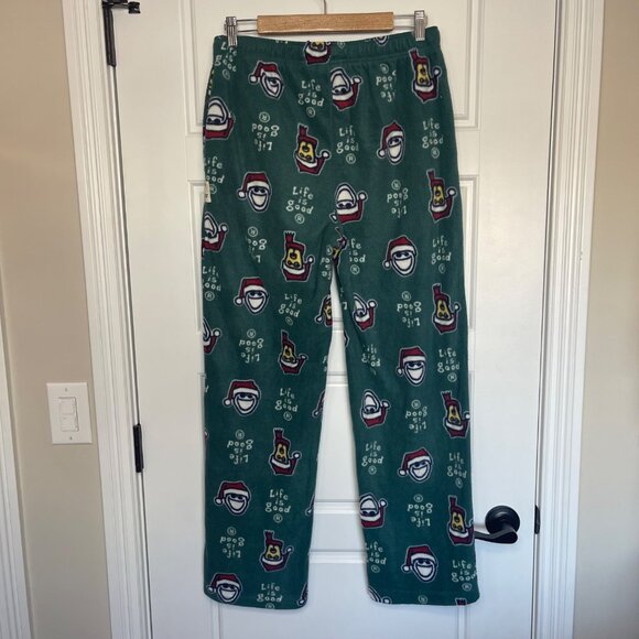 Life Is Good Fleece Pajama Pants Men's Medium Holiday Santa Dog Green Pockets - Picture 4 of 10